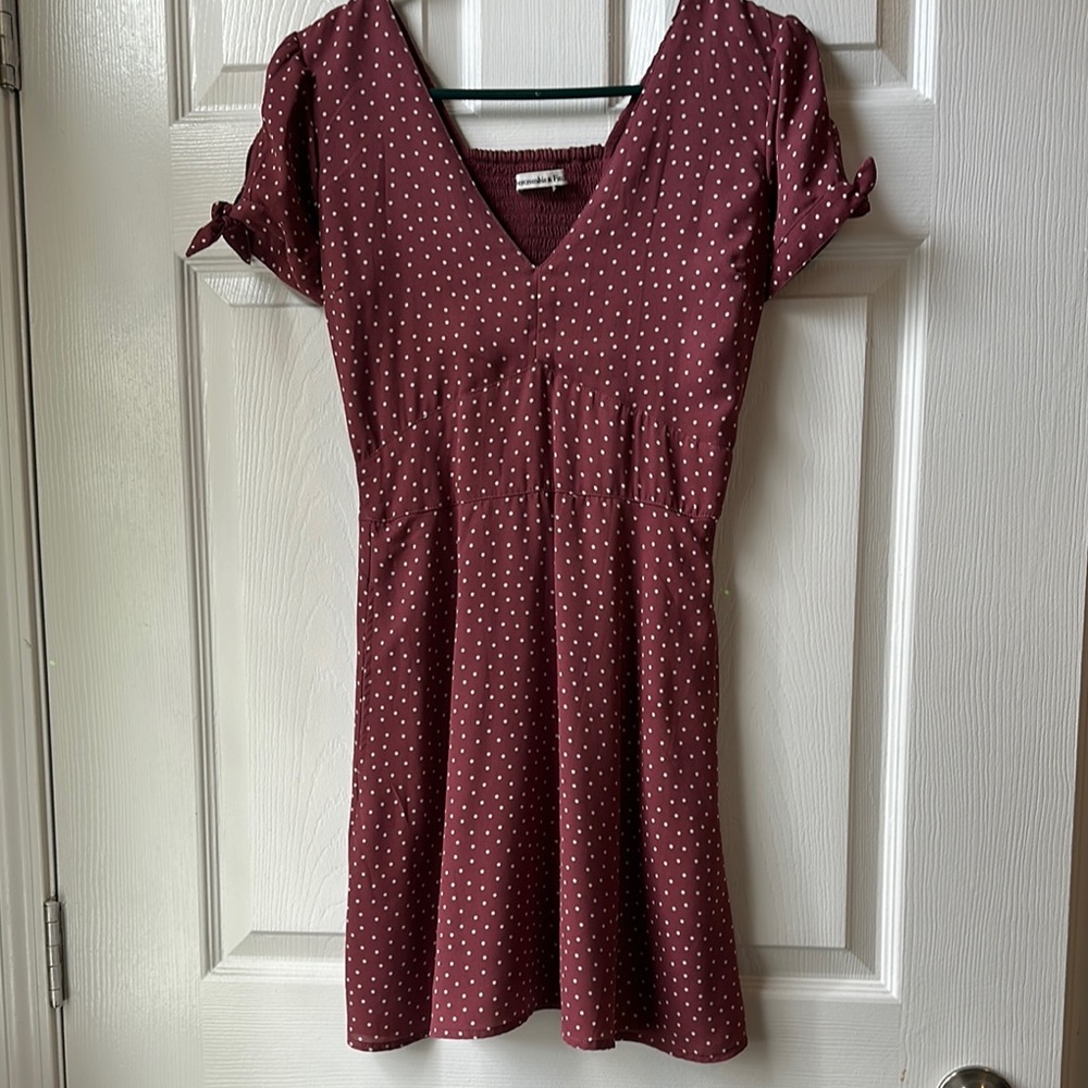 Polka Dot V-Neck Dress - Burgundy
